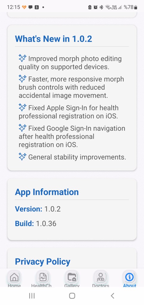 Aesthetic Photo Std What's New screen showing version 1.0.2 release notes